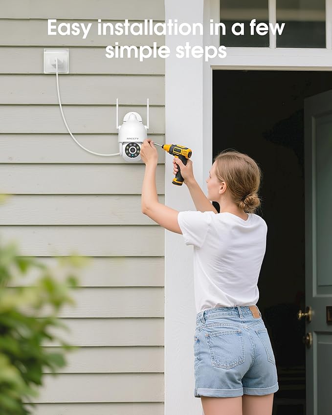 2K Security Camera Outdoor, 2.4G/5G WiFi 24/7 Recording Security Camera, 360° PTZ Auto Tracking, Motion Tracking, Full Color Night Vision, Waterproof