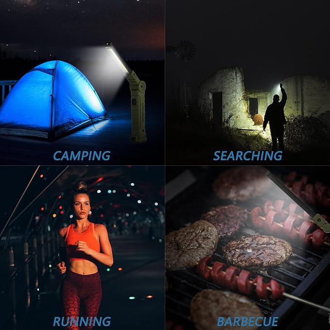 4 Pack LED Rechargeable Flashlight, Mechanic Tools Trouble Light Cordless Worklight with Magnetic Base 360°Rotate 5 Modes,Portable Inspection Troch for Mens Gift,Automotive,Camping and BBQ