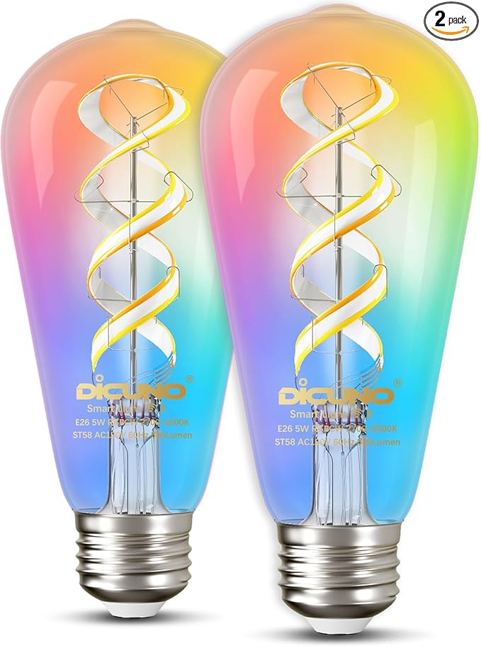 DiCUNO Smart Edison Bulbs ST19, Color Changing WiFi Smart Light Bulb, 2700K-6500K Tunable via App, ST58 Edison Bulb, Compatible with Alexa & Google Home, 5W (50 Watt Equivalent), 500lm, 2-Pack