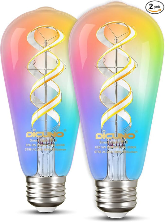 DiCUNO Smart Edison Bulbs ST19, Color Changing WiFi Smart Light Bulb, 2700K-6500K Tunable via App, ST58 Edison Bulb, Compatible with Alexa & Google Home, 5W (50 Watt Equivalent), 500lm, 2-Pack