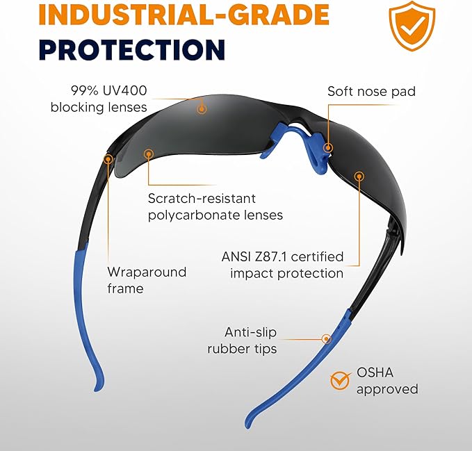 Safety Glasses Tinted 3 Pack, Protective Eyewear for Men Women UV Protection ANSI Z87.1, Safety Sunglasses Bulk Scratch Impact Resistant Eye Protection with Nose Pads for Construction Work Smoke