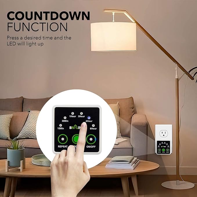 BN-LINK Smart Digital Countdown Timer, Repeat Cycle Timer with 3-Prong Grounded Outlet for Lamps, Light and Home Appliances, 15A/1875W ½ HP