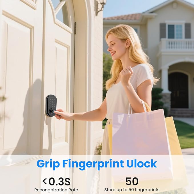 Devo G7 Smart Door Lock with Handle,6-in-1 Fingerprint Keyless Entry,APP Control,Fingerprint ID,Auto Locks,Built-in Wi-Fi Smart Deadbolt for Front Door,Easy Install,Waterproof,BHMA Grade 3