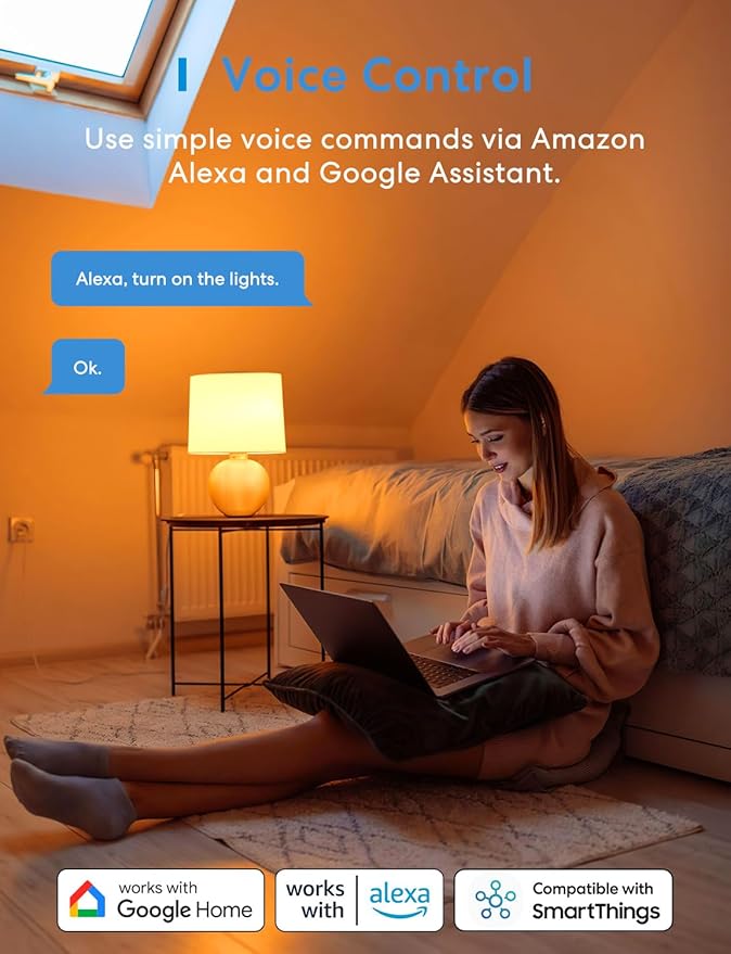 meross Wi-Fi Smart Light Bulb, Color Changing Led Bulbs Compatible with Alexa and Google Home, 2700K-6500K Tunable White, 810 Lumens 60W Equivalent, A19, E26, 2 Pack