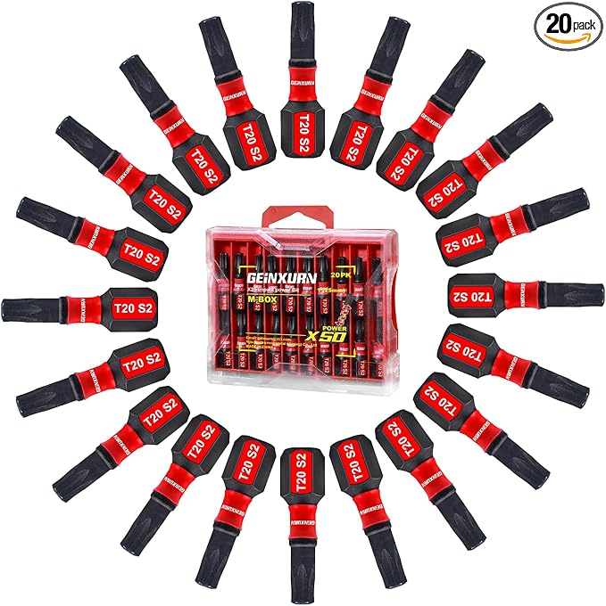 20Pieces 1 In. T20 Impact Tough Magnetic Screwdriver Bit Set, #20 Torx Head Insert Bits, S2 Alloy Steel Star Bits with Storage M-Box