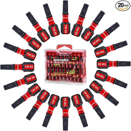 20Pieces 1 In. T20 Impact Tough Magnetic Screwdriver Bit Set, #20 Torx Head Insert Bits, S2 Alloy Steel Star Bits with Storage M-Box