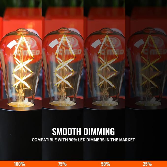 OMED LED Edison Light Bulb 18 Pack, Dimmable Vintage Style Amber Glass Criss-Cross Filament LED Bulbs, 60 Watt Equivalent 2700K Soft White Edison Bulb, 600 Lumens 6W Medium Base E26 ST64 Light Bulb