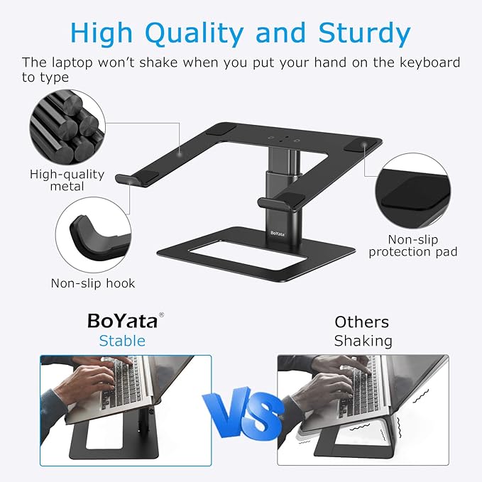 BoYata Laptop Stand, Ergonomic Aluminum Height Adjustable Computer Stand Laptop Holder for Desk, Compatible with MacBook Pro/Air, Dell, Lenovo, HP, Samsung, More Laptops 11-17" (Black)