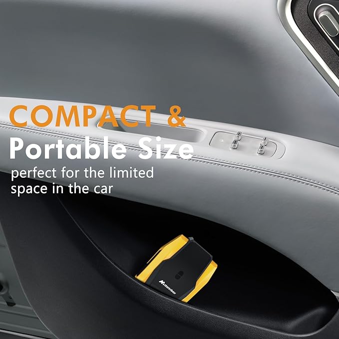 Tire Inflator Portable Air Compressor, 150PSI 12V DC Air Pump for Car Tires with LED Light, Auto Shutoff & Pressure Gauge, Tire Air Pump for Car,Motorcycle,Bicycle,Balls and Other Inflatables(Yellow)