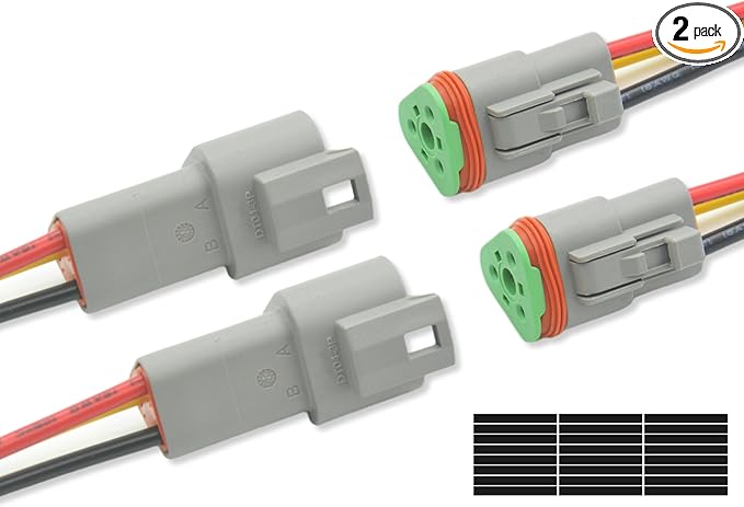DT Deutsch 3 Pin Connector Kit Waterproof Electrical Connector 16 AWG Male and Female Automotive Wire Connectors for Car Truck Boat, Dt Connector 2 Sets (3 Pin 2 Sets)