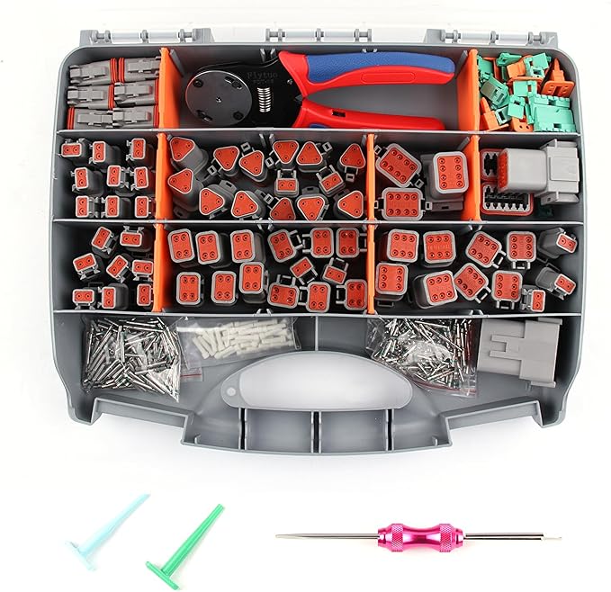 504PCS Deutsch Connectors Kit with Crimping Tool, 2/3/4/6/8/12 Pin DT Connectors with Removal Tool, Size 16 Solid Terminal Contacts, 14-18 AWG