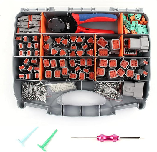 504PCS Deutsch Connectors Kit with Crimping Tool, 2/3/4/6/8/12 Pin DT Connectors with Removal Tool, Size 16 Solid Terminal Contacts, 14-18 AWG
