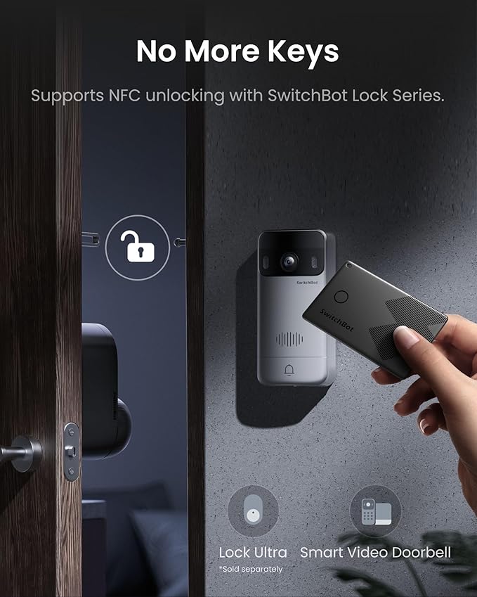 SwitchBot Doorbell Camera, No Subscription, Includes Monitor, Battery Powered, Head-to-Toe View, 2K Video, 2-Way Audio, Motion Detection, Wireless Intercom System, Compatible with Alexa&Google Home