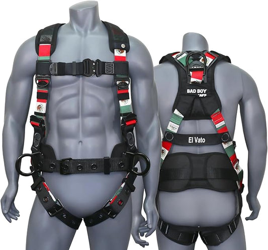 AFP Fall Protection Full-Body Premium Safety Harness, 8” Thick Support Belt, Aluminum D-Rings, Tongue Buckle (OSHA/ANSI PPE)