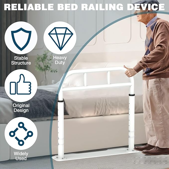 Bed Rail for Elderly Adults Safety, Heavy Duty Bed Rail with 6 Adjutsable Heights, Bed Assist Rail for Seniors, Twin, Queen, King Size Bed (400 LBS Loading, White)