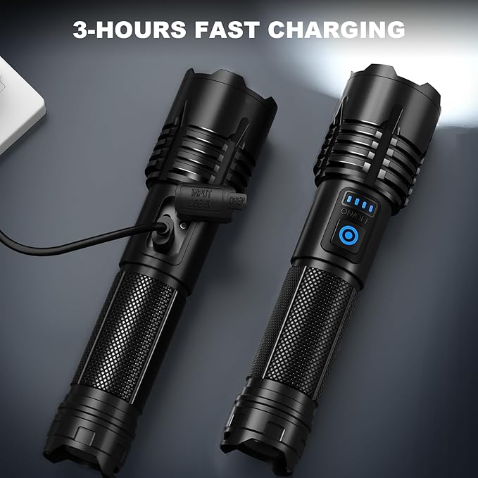 Rechargeable Flashlights High Lumens, 90,000 Lumens Super Bright Led Flashlights with USB Cable, Adjustable Powerful 5 Modes Waterproof Flashlight Handheld Flash Light for Home Camping