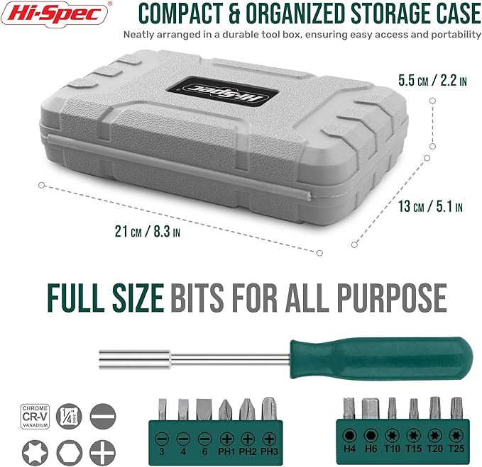 Hi-Spec 25pc Green Small Compact Hand Tool Kit Set for Home & Office DIY. Household Basic Toolkit Starter Repairs in a Portable Tool Box Case