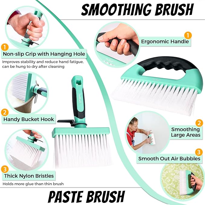 15pcs Wallpaper Tools Kit, Flat & Corner Seam Roller, Multiuse Smoothing Squeegee, Wallpaper Adhesive Paste Glue Brush, Wall Paper Kit for Peel and Stick Contact Paper Vinyl Window Film