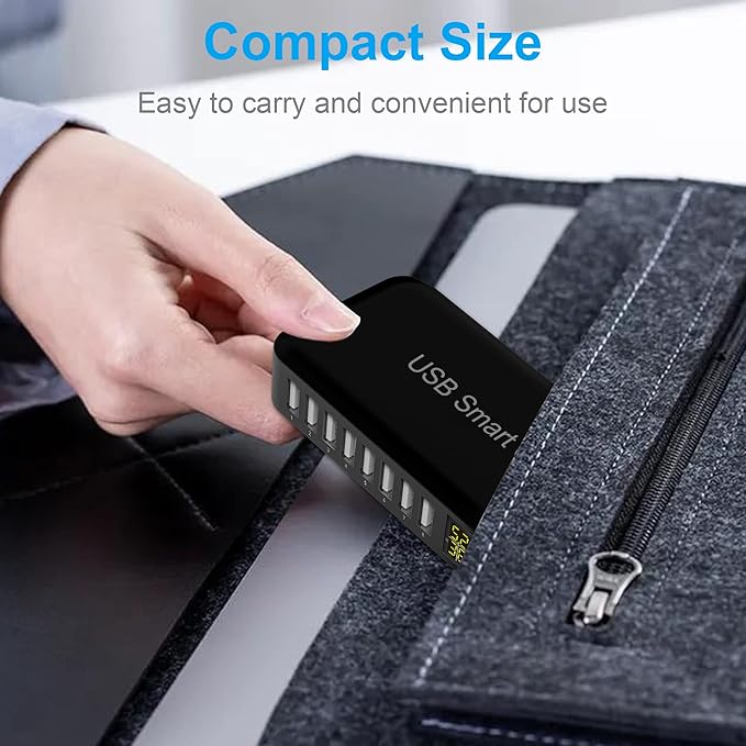 USB Charging Station, Ziwodiv 8-Port 60W/12A USB Charger Station, Multi Ports USB-A Charging Hub with LED Display, Compact Desktop Charger for Multiple Devices, iPhone iPad Samsung Android and Tablet