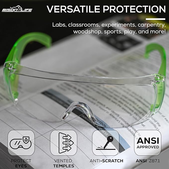 BISON LIFE Kids Safety Glasses, Bulk Kids Protective Glasses ANSI Z87.1 Safety Glasses for Kids, Science Safety Goggles Pack