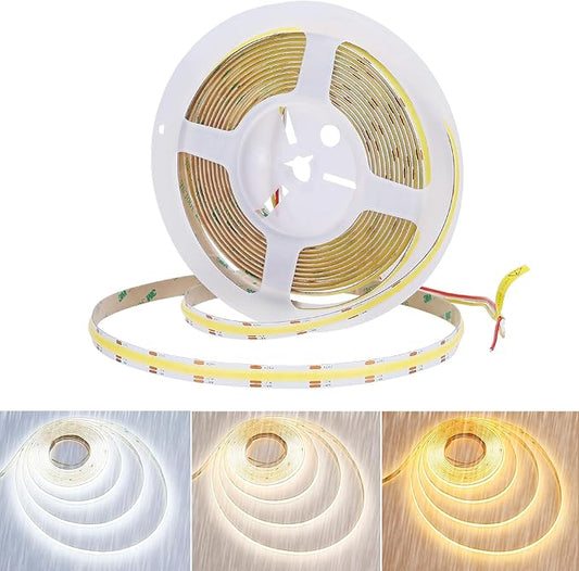 JOYLIT 24V COB CCT LED Strip Light Waterproof 16.4FT/5M 640LEDs/M 2700K-6000K, UL Listed PRO CRI 92+ LED Tape 10000lm Super Bright 90W Dimmable Warm White to Cool White Tunable Light Strip
