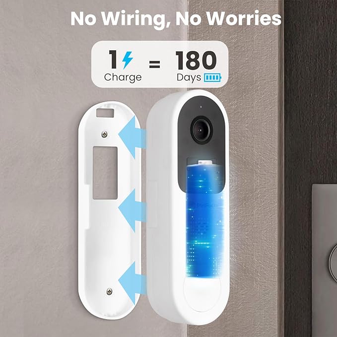 2K Wireless Video Doorbell Camera with Chime, 180-Day Battery Life, Front Door Home Security, Instant Alerts, 2-Way Talk, PIR Detection, Night Vision, Cloud Storage, IP65 Waterproof, 2.4G WiFi Only