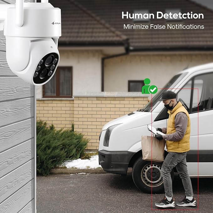Kittyhok PTZ Security Camera Wireless Outdoor System | 8pcs 2K Wireless Outdoor Security Camera with 360° View, auto Tracking, Human Detection, and Spotlight | 10CH NVR, 500GB HDD for 24-7 Recording
