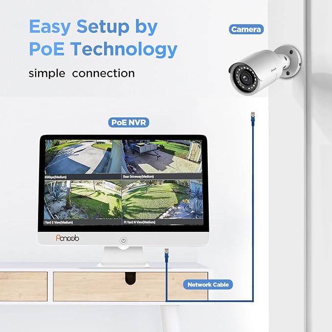Security Camera System with Monitor, 8CH 8MP 4K NVR with 2TB HDD, 6X Bullet Wired 5MP PoE IP Camera with Mic IP67 for Home Outdoor, Night Vision, Smart AI Human Detection, PB37FM06-5M