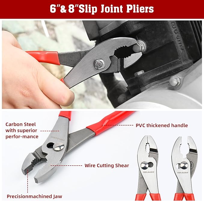 TOOLEAGUE 8Pcs Pliers Set with Storage Bag,Groove Joint,Long Nose,Slip Joint, Diagonal, Linesman Plier,Adjustable Wrench for DIY and Multi-Use