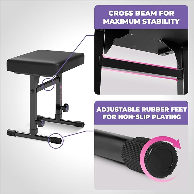 Liquid Stands Portable Heavy Duty Digital Piano Stand & Bench Set - Adjustable Keyboard Music Stand & Seat for 54-88 Key Electric Pianos (White)