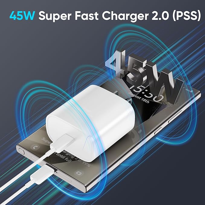 45W Super Fast Charger USB C Android Phone Charger Type C Charger Fast Charging Block with 10FT C Charger Cord for Samsung Galaxy S25/S25 Ultra/S25+/S24 Ultra/S24/S24+/S23/S22/S21/S20/Note20/Note 10