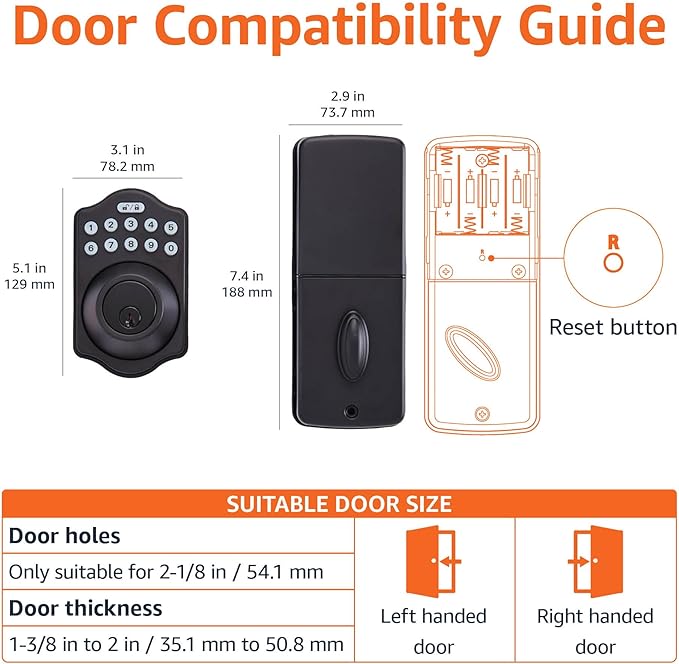Amazon Basics Electronic Keypad Deadbolt Door Lock with Touch-Control Keyless Entry, Keyed Entry Option, Traditional, Matte Black, 1-Pack
