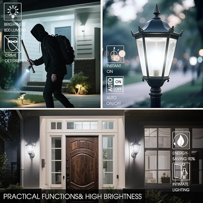 Dusk to Dawn LED Outdoor Light Bulb, 75 Watt Equivalent, 9W 1100 Lumens, 5000K Daylight LED Light Bulbs, E26 Base, Automatic On/Off Sensor Light Bulb for Porch, Hallway, Garage, ETL Listed, 4-Pack