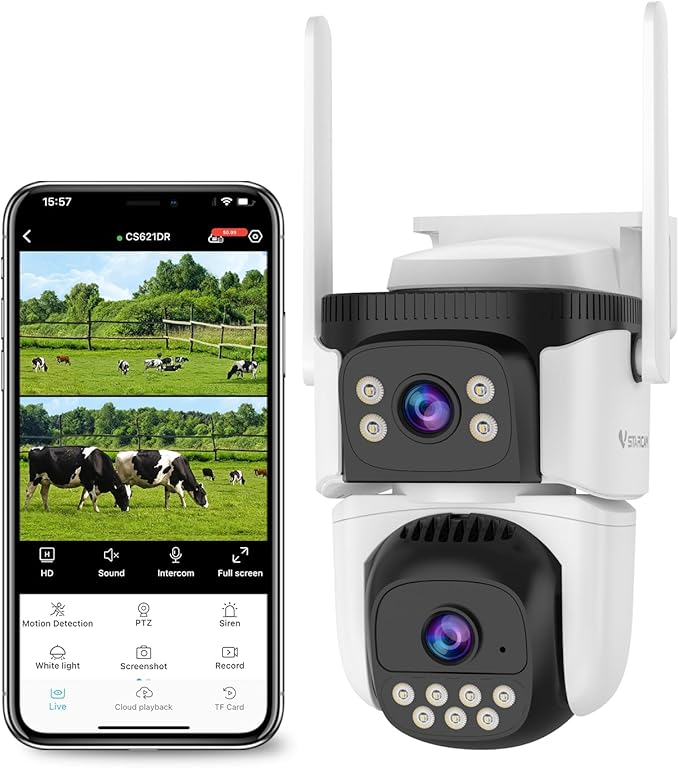 VSTARCAM 3MP+3MP Dual-Lens Outdoor Security Camera Wireless, 2K, 360° View, Color Night Vision, PIR Motion Detection, Spotlight Siren Alarm, 2-Way Talk, IP66 Weatherproof, Cloud/SD Storage