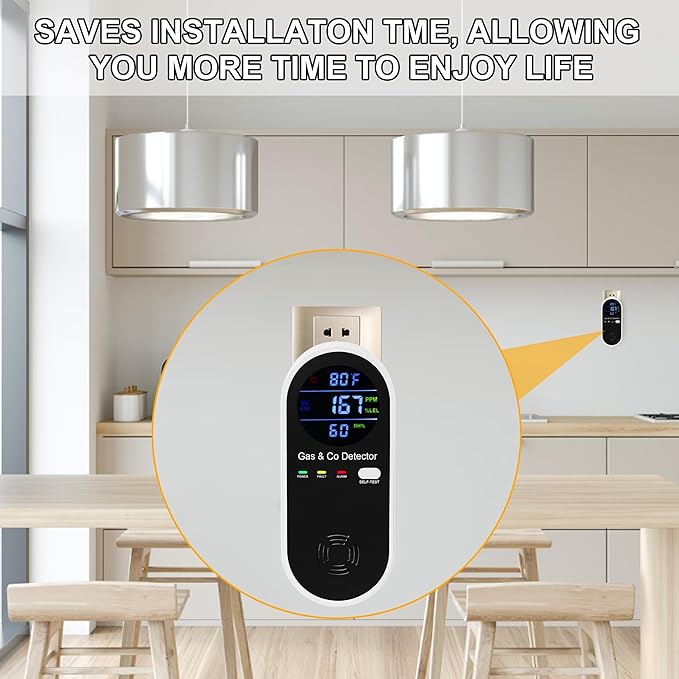 Combination Gas & Carbon Monoxide Detector, Plug in Carbon Monoxide Alarm,Natural Gas Detector,Propane,Methane,4-in-1 Combustible Gas & CO Detector with Fahrenheit(°F) & Humidity for Home,RV,Apartment