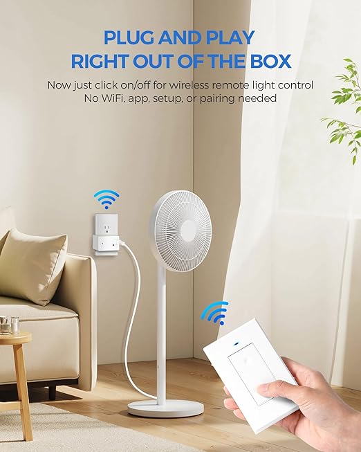Mini Remote Control Outlet Wireless Light Switch, Programmable and Removable Remote Outlet Switch Kit for Lamps, Fan, Home Appliance, 100ft RF Range, No Wiring, FCC Listed W08RC1106
