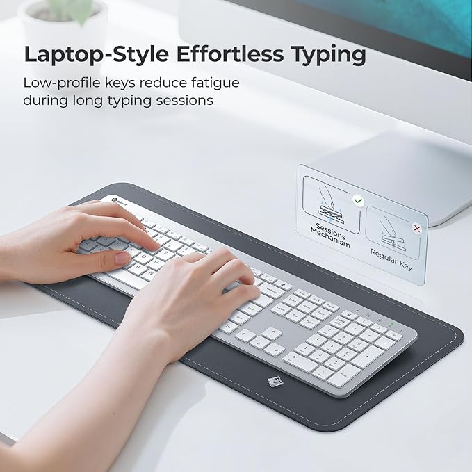iClever Wireless Keyboard and Mouse, GK08 White Keyboard Mouse Combo, Ergonomic, Quiet, Full Size Design with Number Pad, 2.4G Connection for Mac, Windows and Computer