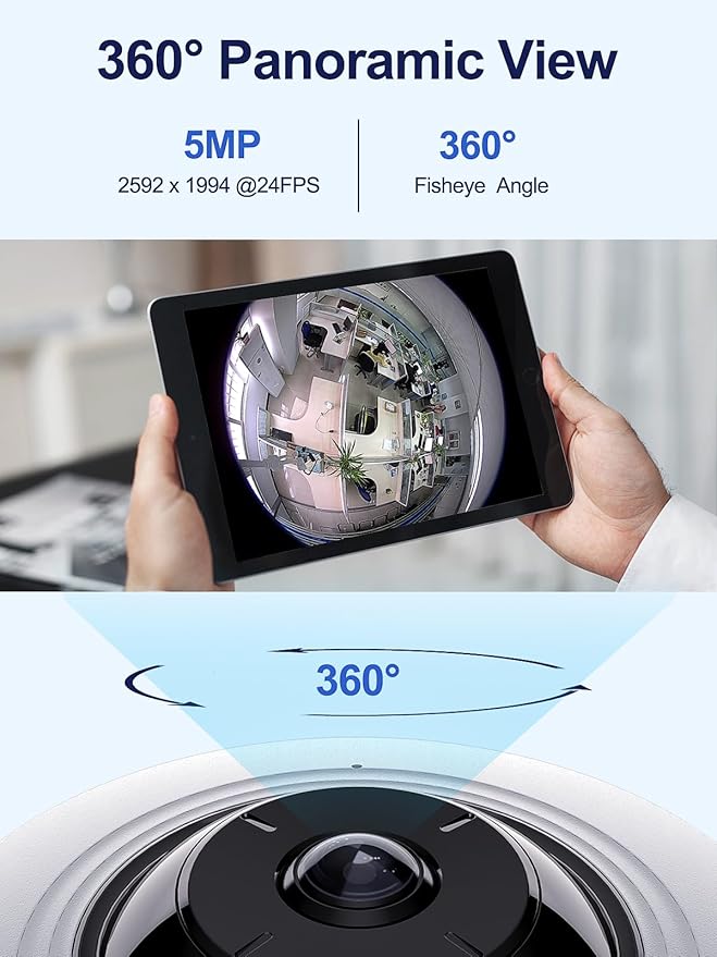 Anpviz Fisheye PoE IP Camera Indoor, Perimeter Protection, 360° View Panoramic 5MP Security Camera with Audio, Office Home People Counting, IR Night Vision, Multiple Display Viewing Modes(H Series)