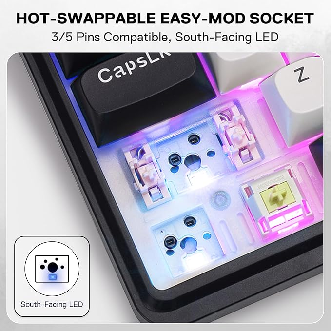 Redragon K745 PRO Wireless Gasket RGB Gaming Keyboard, 108 Keys Mechanical Keyboard w/Extra 4 Hotkeys, Hot-Swap South-Facing LED Socket, 5-Layer Noise Dampening, Round PBT Keycaps, Mint Mambo Switch