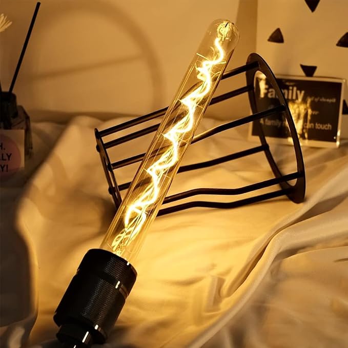 Leools Vintage LED Spiral Filament Bulb T10,11.8inch Long Tubular Dimmable Edison Light Bulbs,E26 Medium Base,Amber Glass,Warm White,2200K,400LM(40W Equivalent),T30 Led Tube Bulb,Pack of 4.