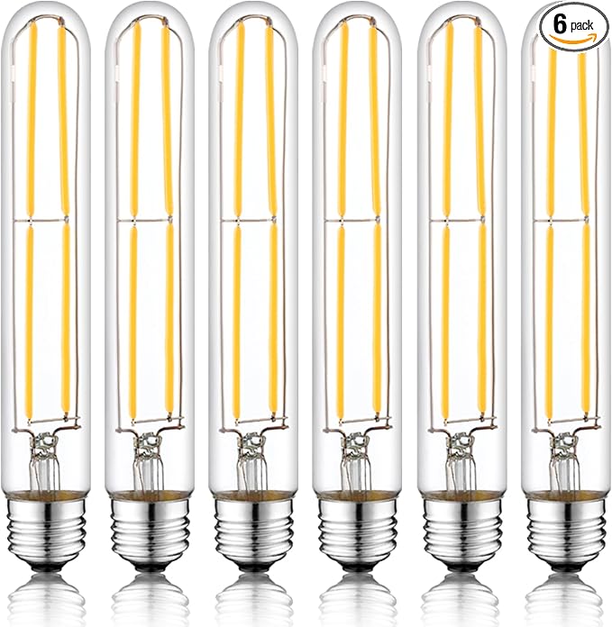 7.3 Inch E26 Led Bulb 6W, Equal 80 Watt 3000K Warm White Edison Bulbs Dimmable, T10 T9 Long Tubular Clear Glass Light Bulb 800LM for Pipe Pendant Chandeliers Wall Sconces - UL Cert 6Pack