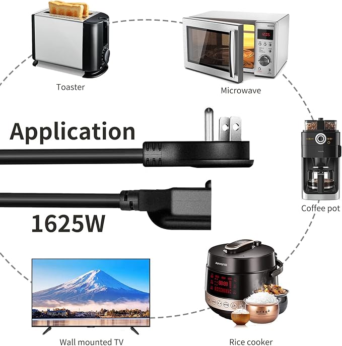 Miady Flat Plug Extension Cord 1 Ft, 90 Degree Plug Adapter, 3 Prong Grounded Wire Short Angle Power Cable Black ETL Listed (2-Pack, 13 Amp, 125 Volts, 1625 Watts)