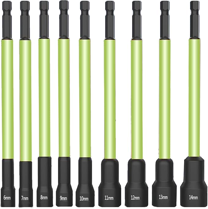 18Pcs Magnetic Nut Driver Set,Impact Power Hex Extra Long Nut Driver Drill Bit Master Kit | SAE & Metric | 1/4 Inch Hex Shank | Cr-V Steel