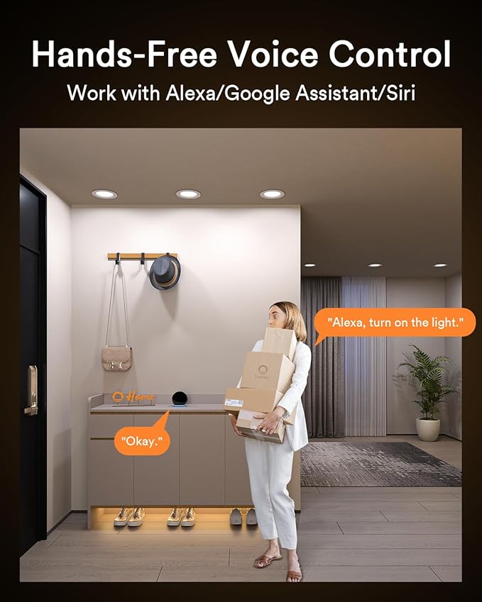Lumary Smart Recessed Lighting 4 Inch, Canless WiFi Led Recessed Lights 9W, RGBWW Ceiling Downlight with Junction Box Ultra-Thin and Anti-Glare Trim Work with Alexa/Google Assistant/BT Remote 1PACK