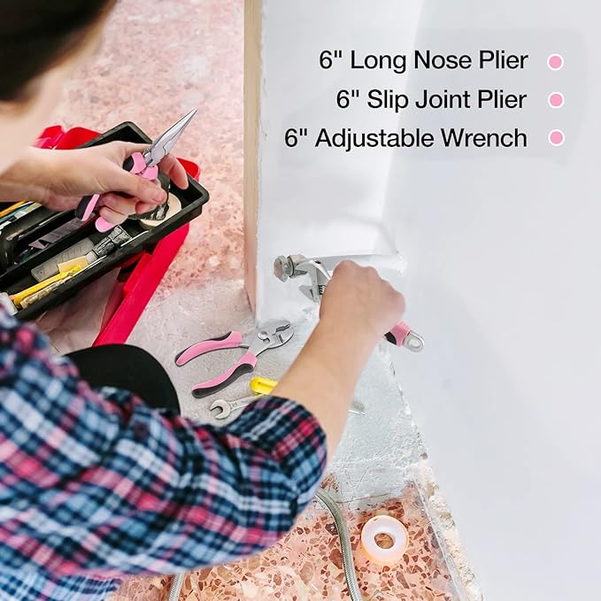 WORKPRO Pink Tool Kit, 263-Piece Home Repairing Tool Set with Wide Mouth Open Storage Bag, Household Tool Kit - Pink Ribbon