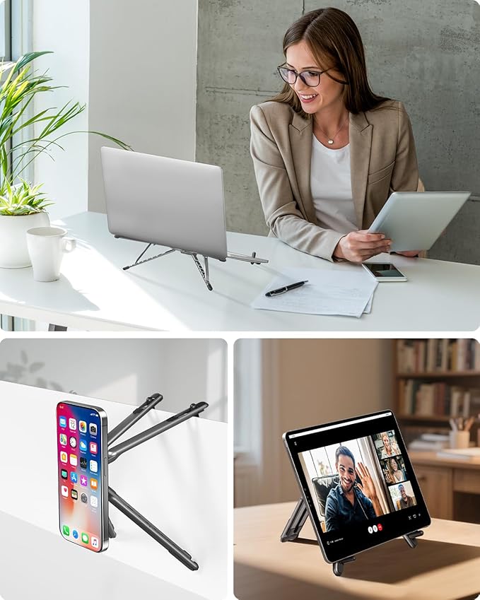 Laptop Stand, 8-Level Height Adjustable & Portable, Aluminum Alloy Holder for 10-16 inch Laptops and 4-13 inch Phones/Tablets with Magnetic Tripod