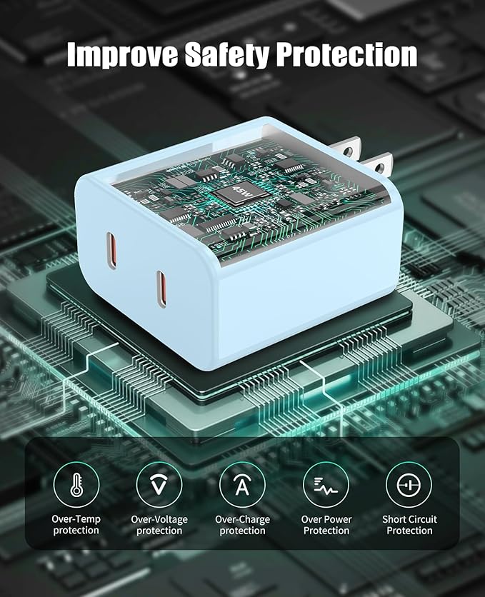 2 Pack 45W Super Fast Charger Type C for Samsung, USB C Android Phone Charger Fast Charging Block with 6FT/10FT Type C Charger Cord for Samsung Galaxy S25/S24/S23/S22+ Ultra/iPhone 17/16/15-Blue