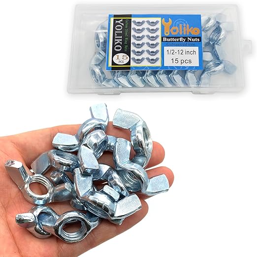 15 PCS 1/2-12 Inch Wingnuts, Quality Carbon Steel Wing Nuts Zinc Plated Fasteners Parts Butterfly Nut, Hand Twist Tighten Hardware Nuts Butterfly Wing-Nut 1/2-12” Assorted Kit