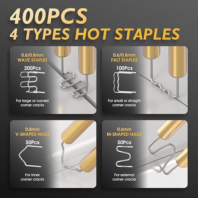 TOOLIOM Rechargeable Plastic Welder,100W USB-C Charging & Battery Powered Hot Stapler Plastic Repair Kit,Cordless Plastic Welder Gun with 400 Staples,Plastic Welding Kit for Bumper Plastics Repair