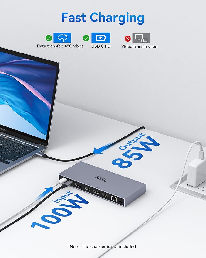 Dual HDMI Docking Station 3 Monitor,USB C Laptop Hub with 4K HDMI and Displayport, 10Gbps USB-A/C Data Transfer, 100W PD Charging, Ethernet, Audio, SD/Micro SD Slot, USB C Dock for Dell XPS/HP/Lenovo